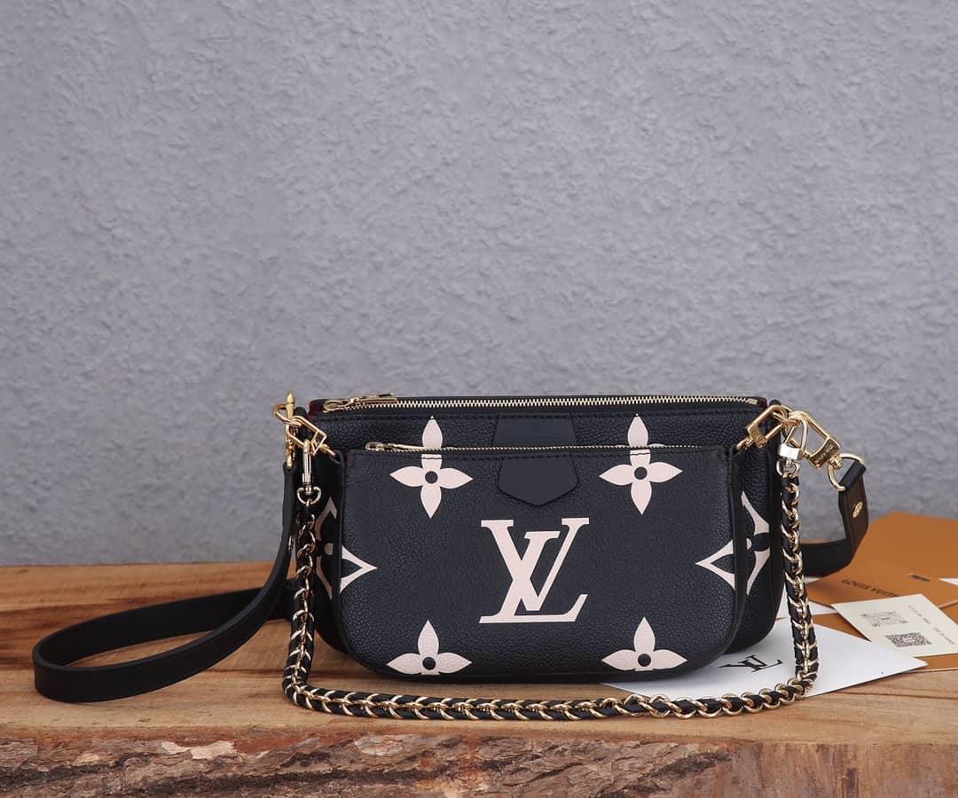 Louis Vuitton Pochette Monogram Empreinte Cowhide Leather Replica Crossbody Bag Black M45777 - DEEPREPS