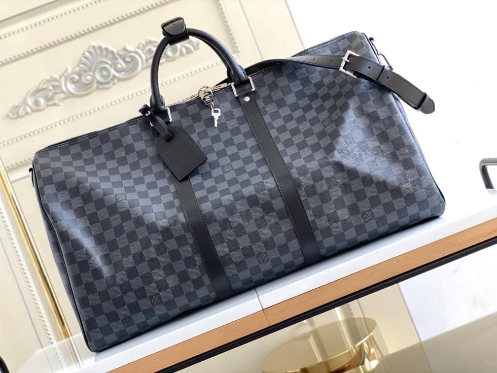 LV Duffle Bag Replica Keepall Bandouliere Damier Graphite 55 Black - DEEPREPS