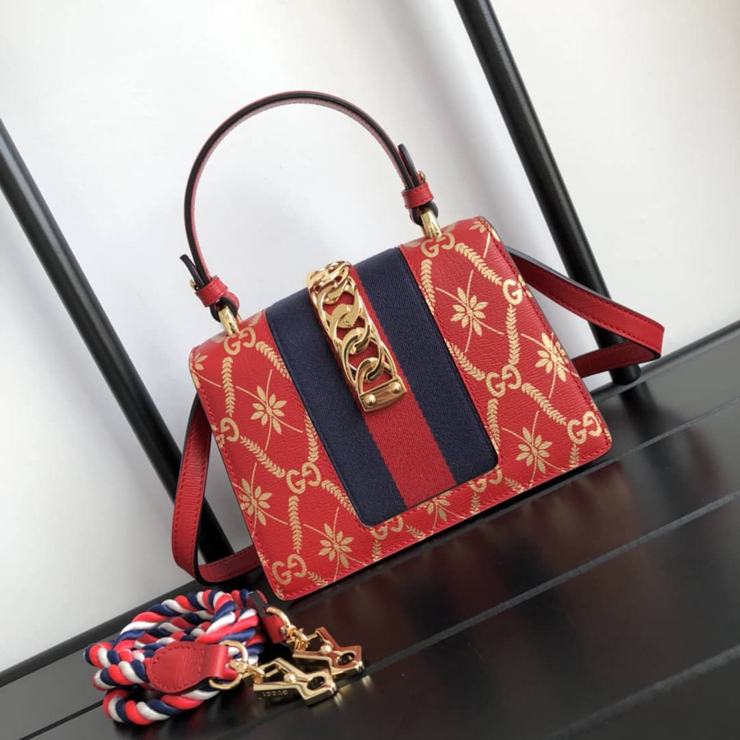 Gucci Sylvie Leather Mini Shoulder Bag Replica White Red 470270 - DEEPREPS