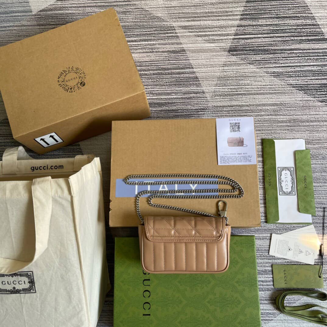 Gucci GG Marmont Matelasse Leather Mini Shoulder Bag Replica Apricot 476433 - DEEPREPS