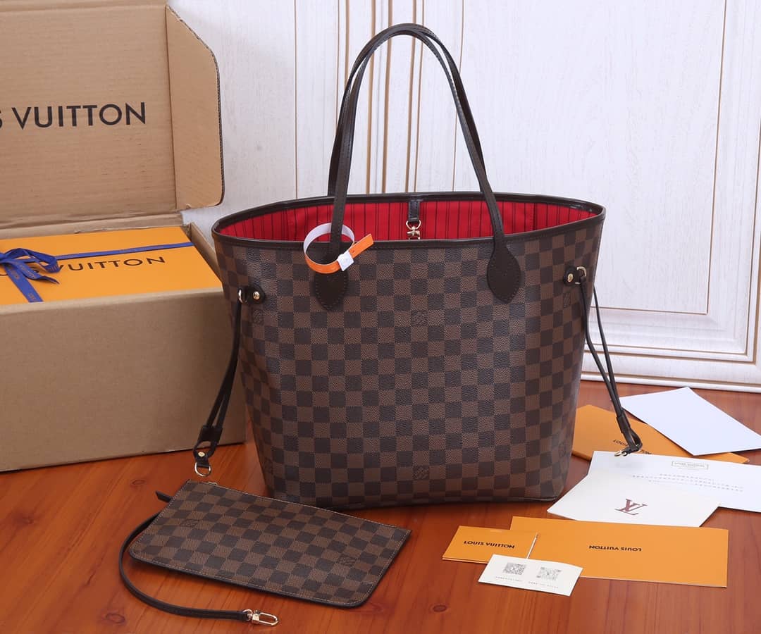 Louis Vuitton Neverfull MM Damier Ebene Tote Replica Red N41358 - DEEPREPS