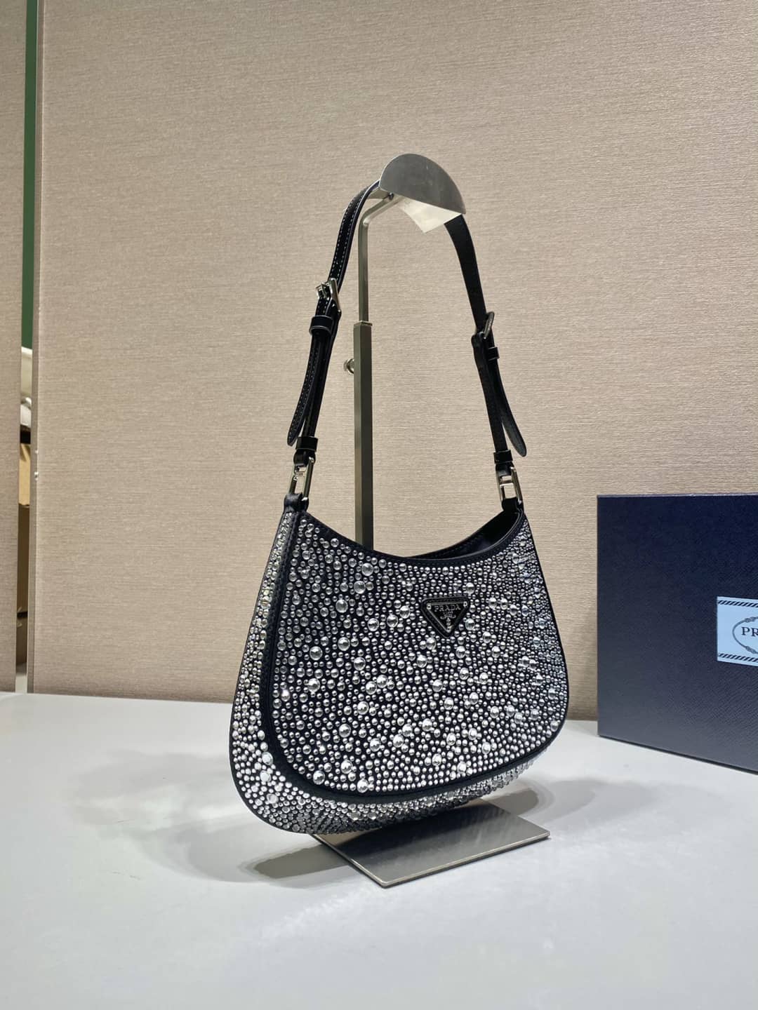Replica Pradas Cleo Satin Bag With Appliqusin In Wisteria - DEEPREPS