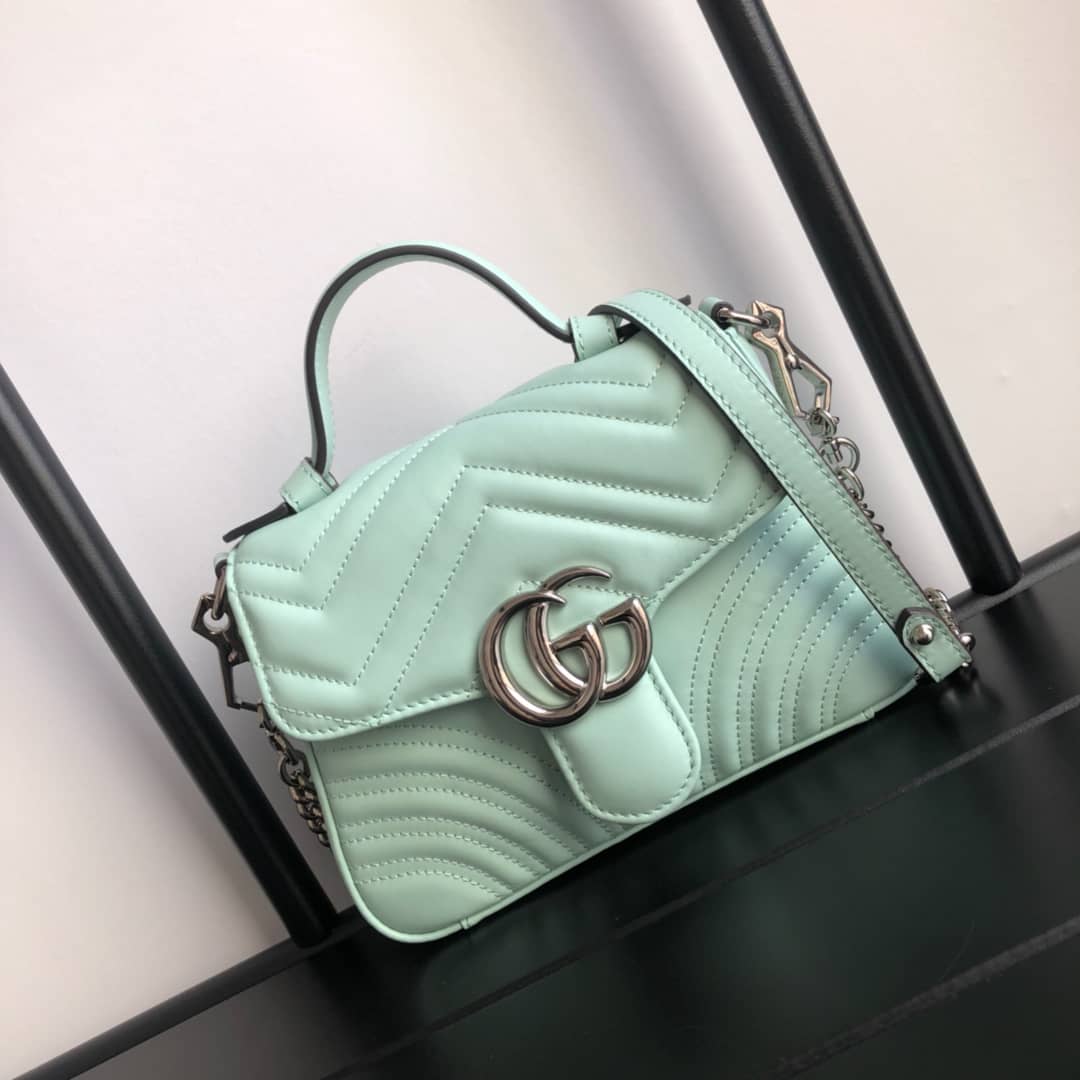 Gucci GG Marmont Mini Leather Top Handle Bag Replica Green 547260 - DEEPREPS
