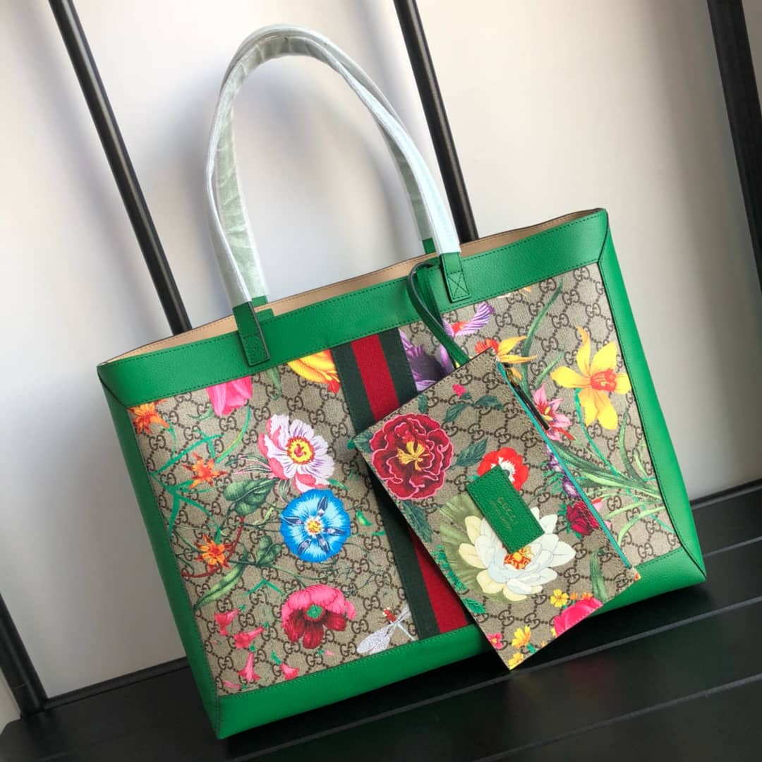 Gucci Ophidia Web Soft GG Supreme Tote Replica Green 547947 - DEEPREPS
