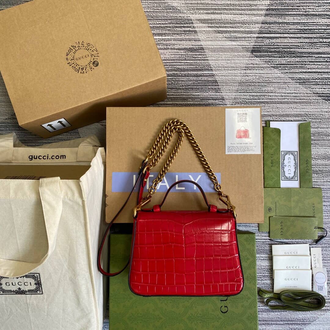 Gucci GG Marmont Mini Leather Top Handle Bag Replica Red 547260 - DEEPREPS