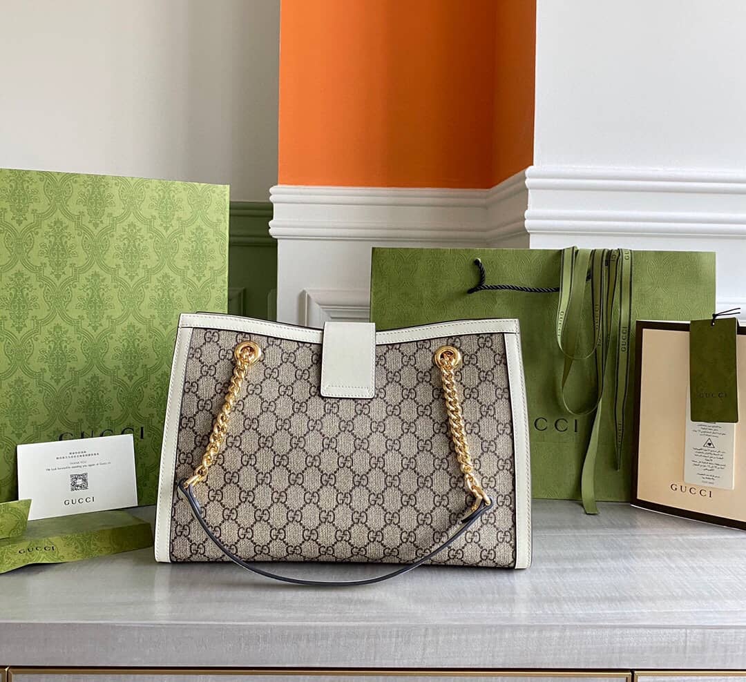 Gucci Padlock Medium GG Supreme Shoulder Bag Replica Gray White 479197 - DEEPREPS