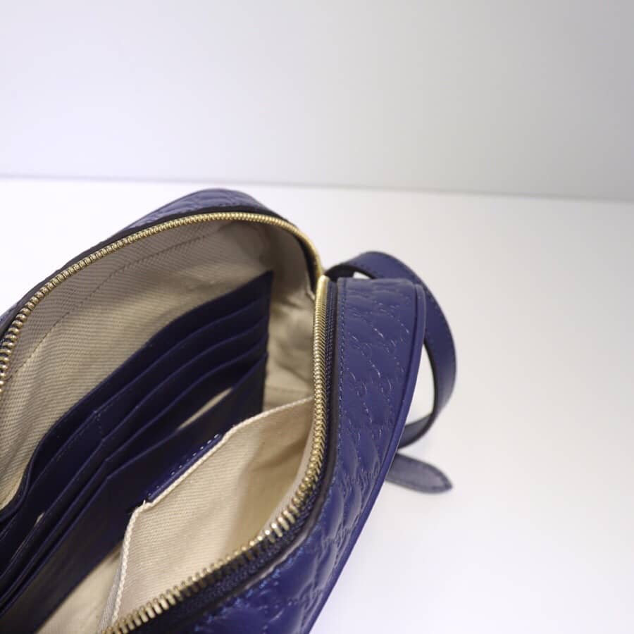 Gucci Bree Guccissima GG Leather Canvas Camera Bag Replica Blue 449413 - DEEPREPS