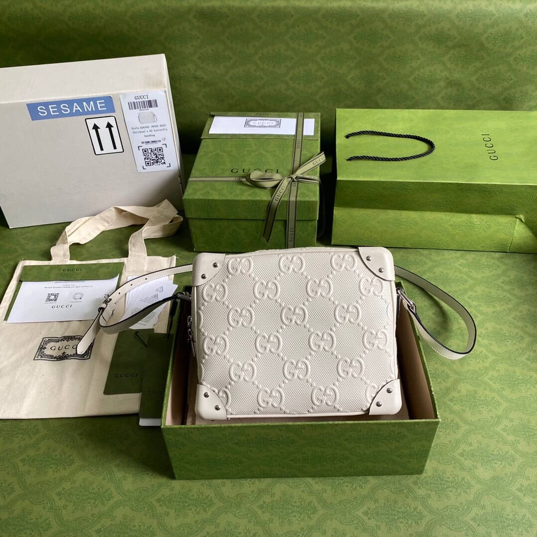 Gucci GG Supreme Leather Shoulder Bag Replica White 626363 - DEEPREPS