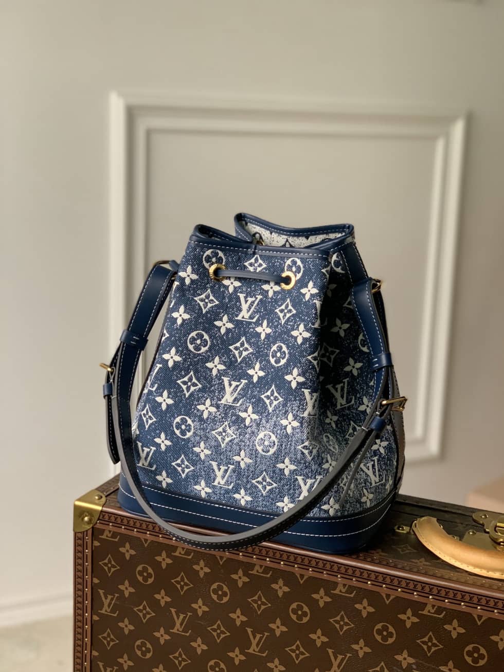 Louis Vuitton Denim Jacquard Textil Petit Noe Blue M59606 Replica Bucket Bag - DEEPREPS