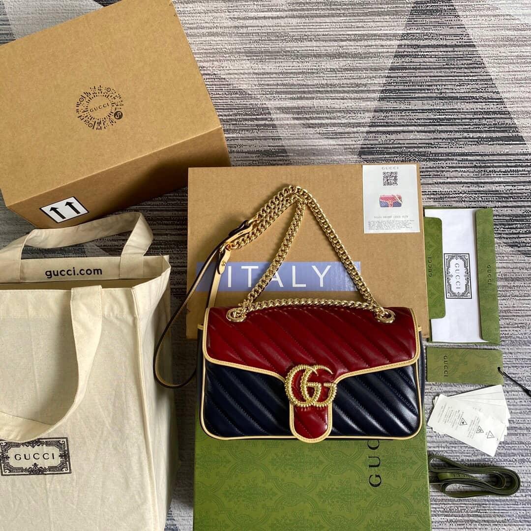 Gucci GG Marmont Matelasse Shoulder Bag Replica Red Blue 443497 - DEEPREPS