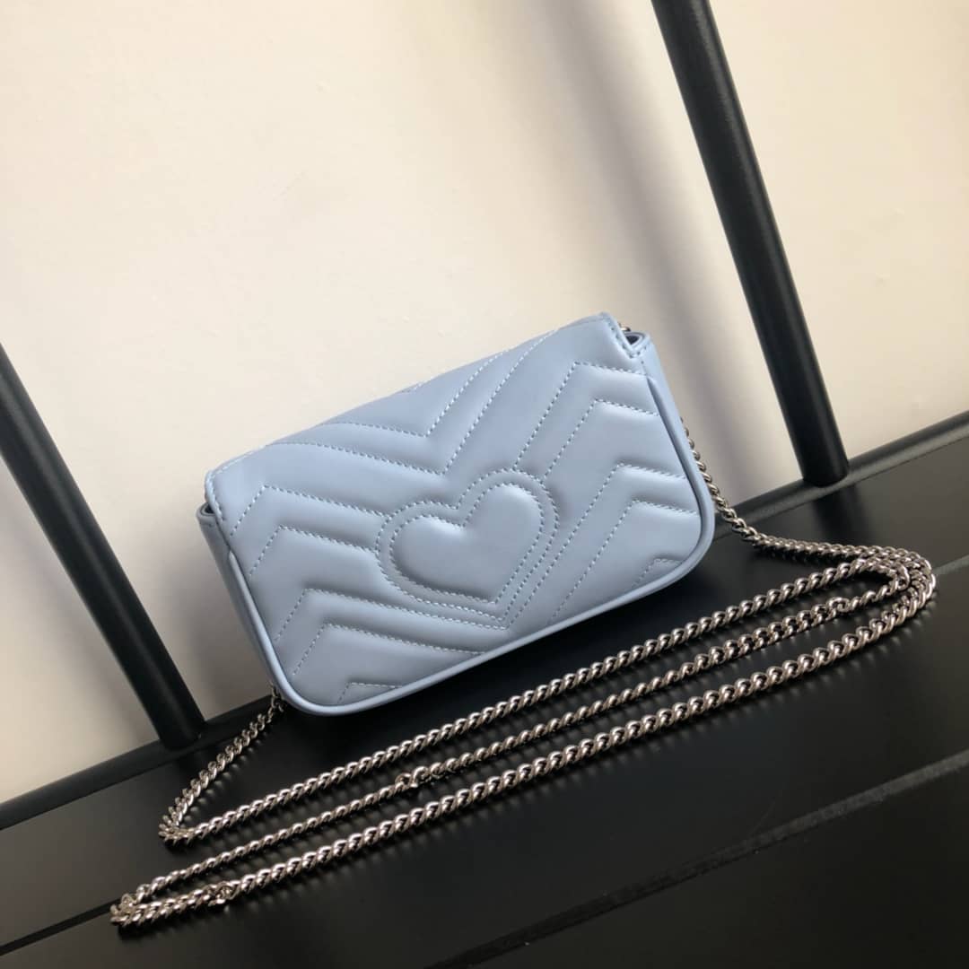 Gucci GG Marmont Matelasse Leather Mini Shoulder Bag Replica Blue 476433 - DEEPREPS