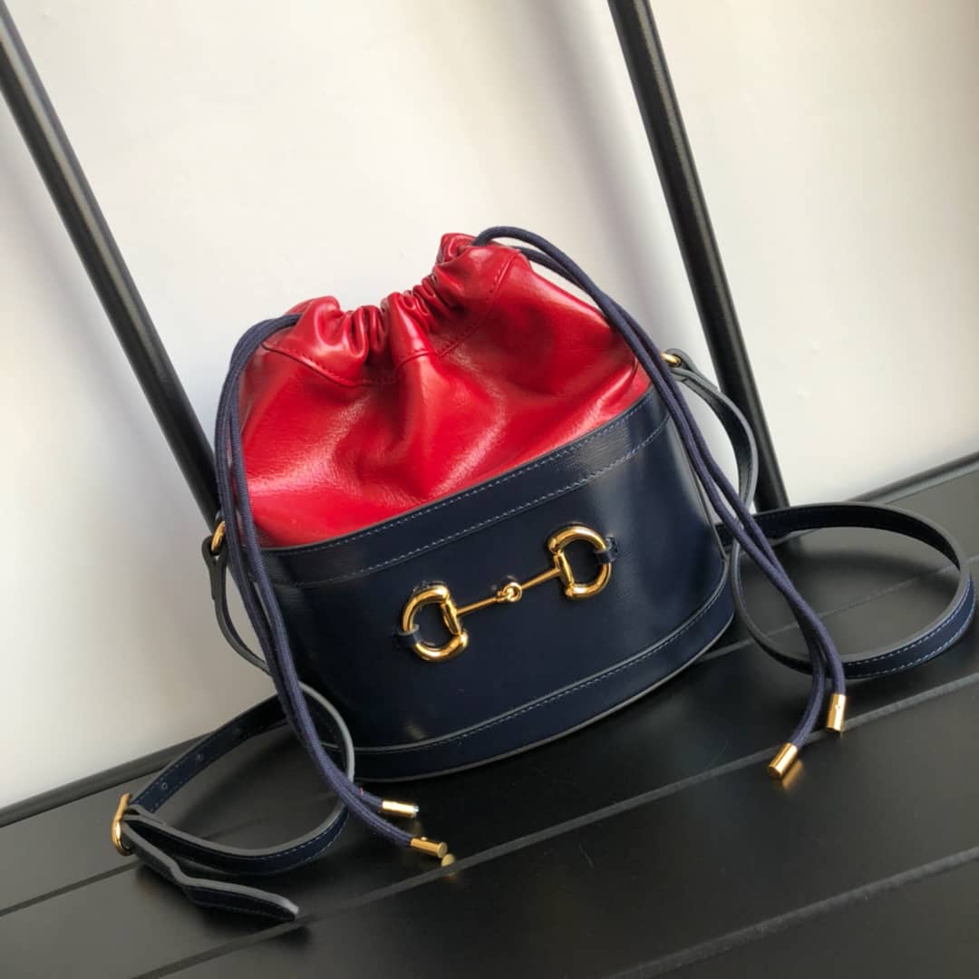 Gucci 1955 Horsebit Bucket Bag Replica Red Blue 602118 - DEEPREPS