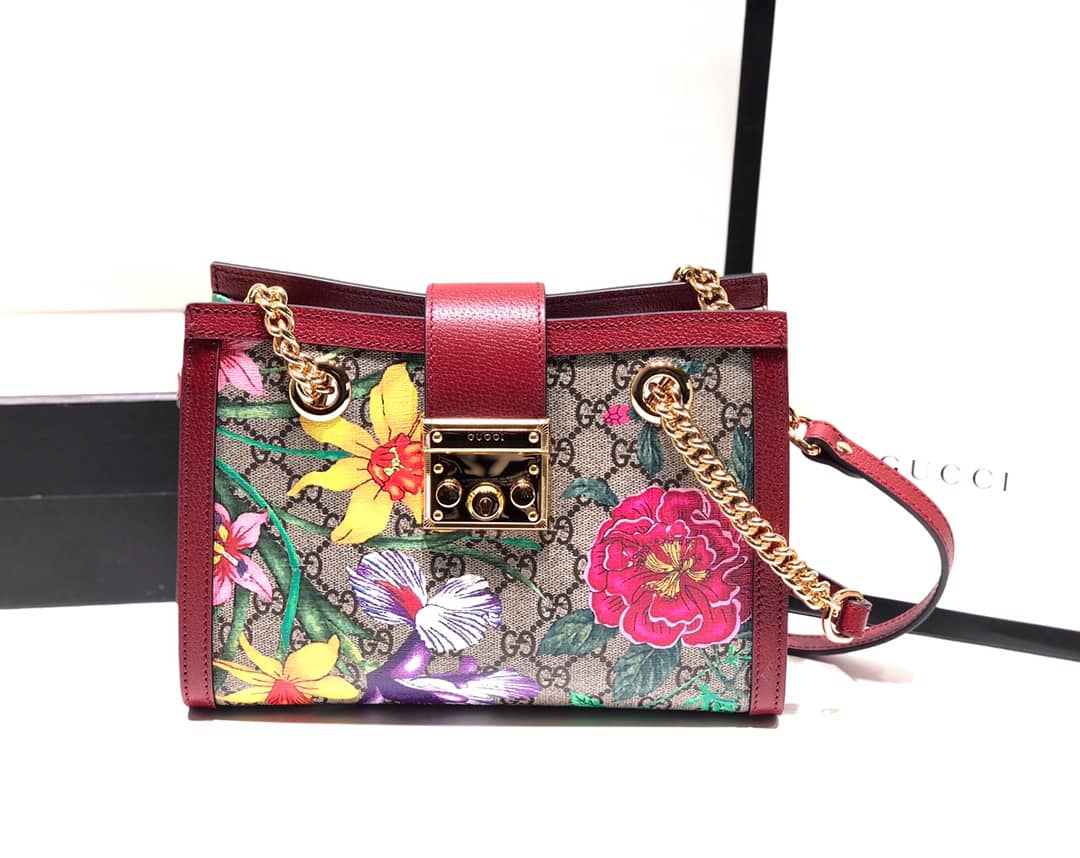 Gucci Padlock Small GG Supreme Canvas Shoulder Bag Replica Red 498156 - DEEPREPS