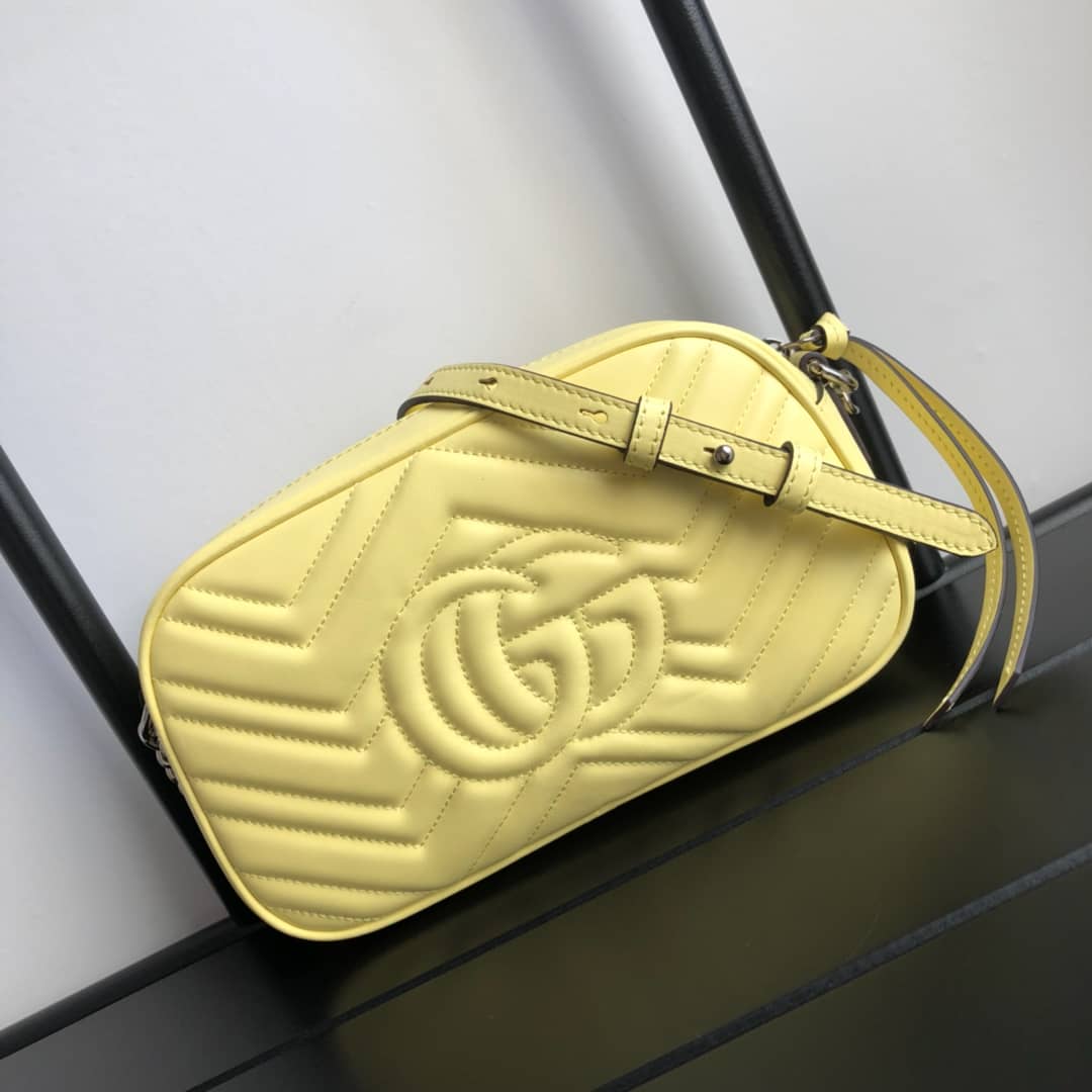 Gucci Handbag Dupes GG Marmont Small Shoulder Handbag Camera Bag Replica Yellow 447632 - DEEPREPS