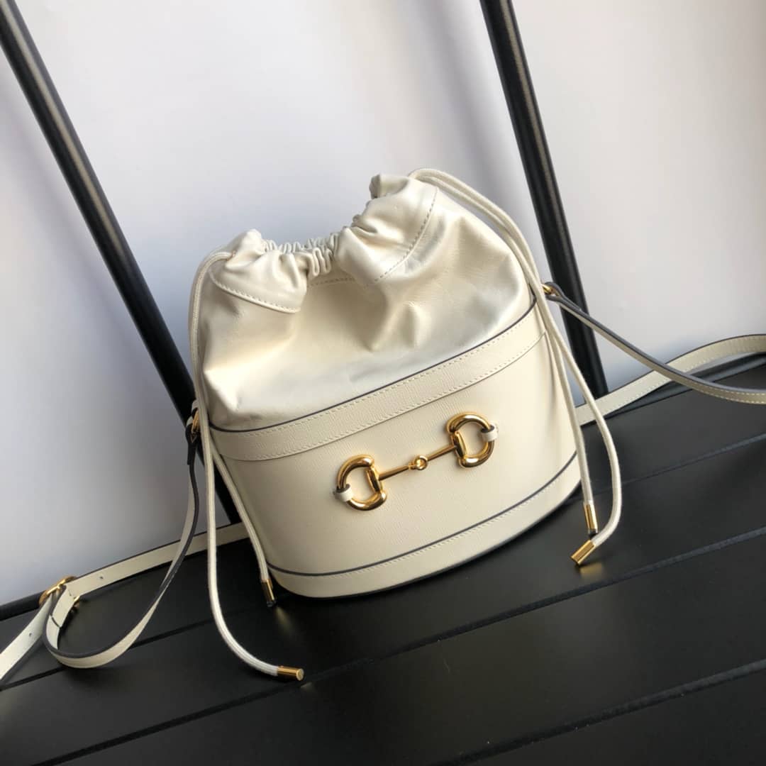 Gucci 1955 Horsebit Shoulder Bucket Bag Replica White 602118 - DEEPREPS