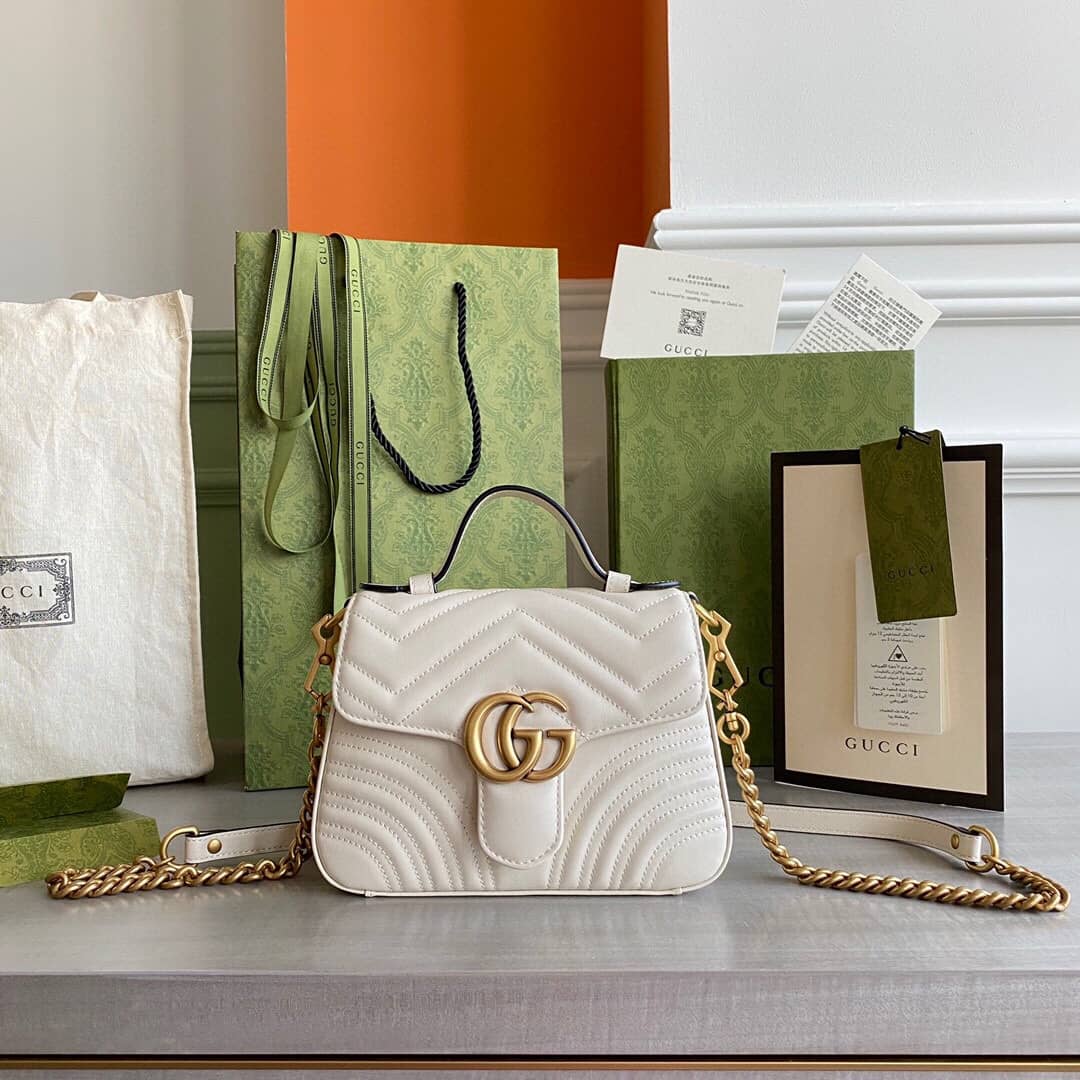 Gucci GG Marmont Mini Leather Top Handle Bag Replica White 547260 - DEEPREPS