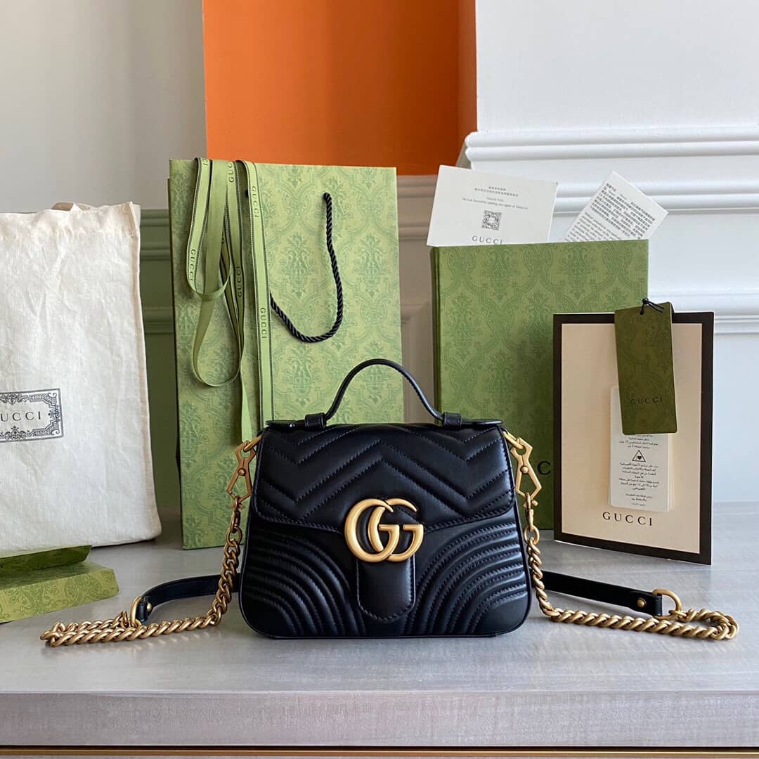 Gucci GG Marmont Mini Leather Top Handle Bag Replica Black 547260 - DEEPREPS
