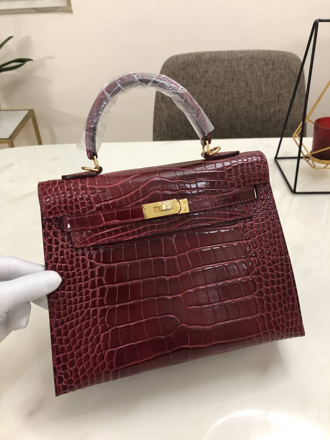 Hermes Kelly Dupe 25CM Crocodile Shiny Replica Bag - DEEPREPS