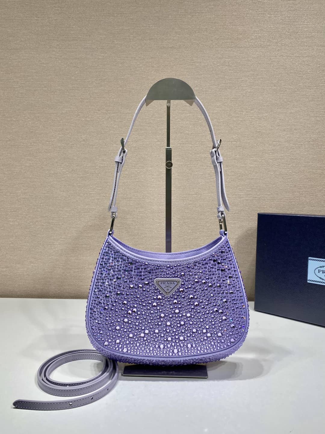 Prada Cleo Bag Dupe Satin Bag With Appliqusin In Wisteria - DEEPREPS