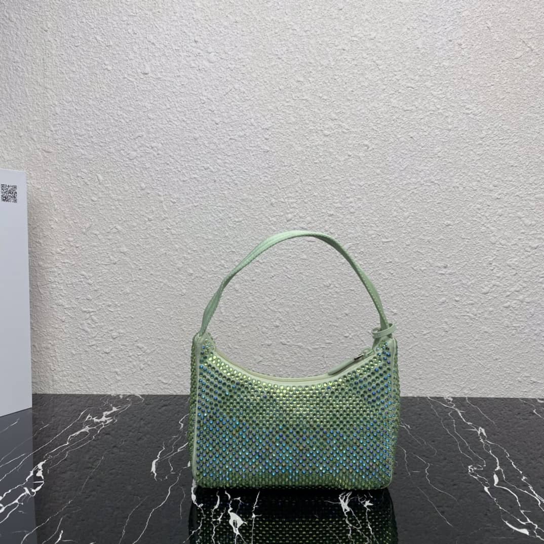 Prada Satin Re-Edition 2000 Crystal Mini Hobo - DEEPREPS