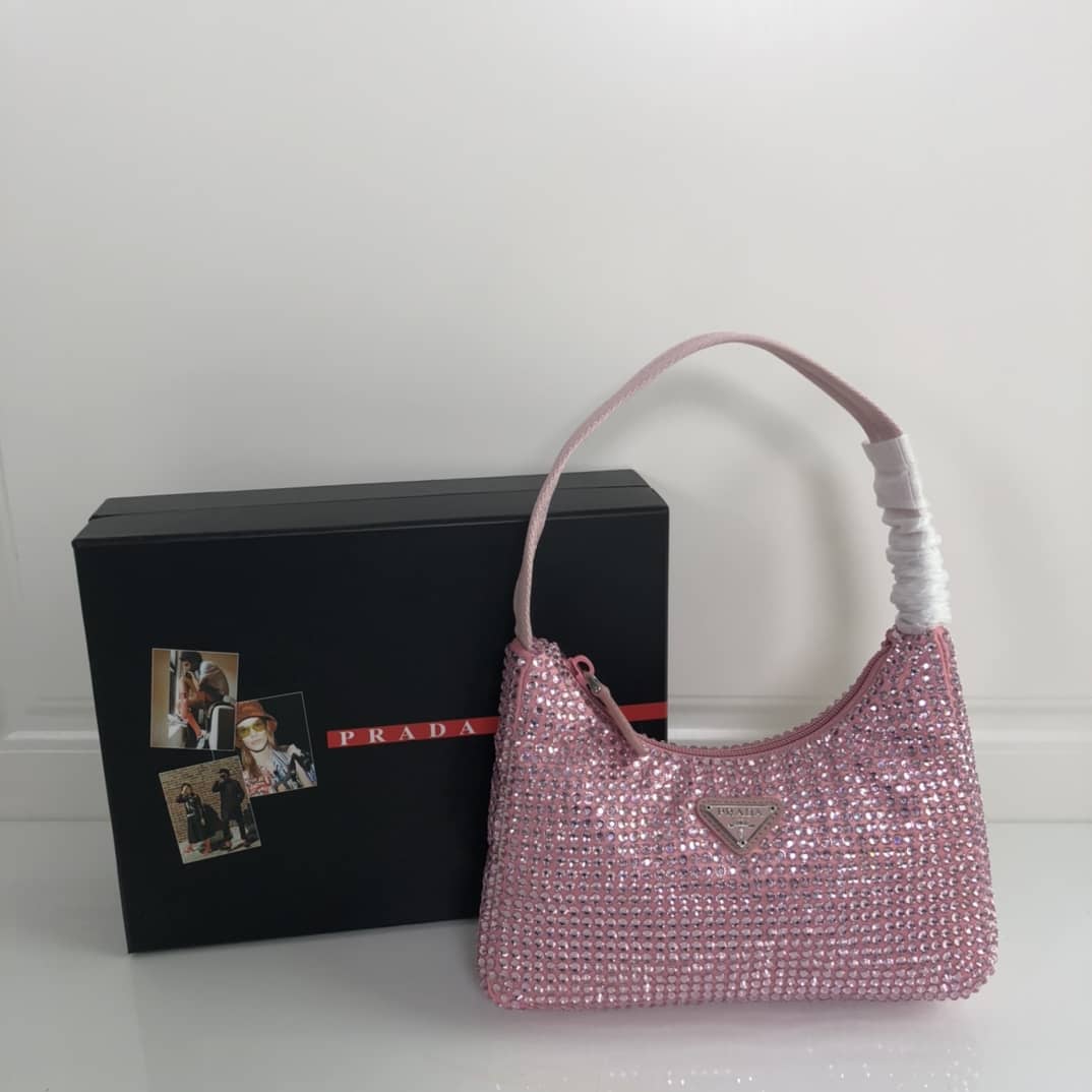 Prada Satin Re-Edition 2000 Crystal Mini Hobo - DEEPREPS