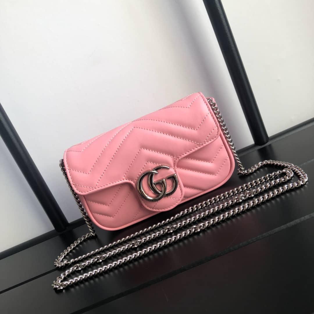 Gucci GG Marmont Matelasse Leather Mini Shoulder Bag Replica Pink 476433 - DEEPREPS