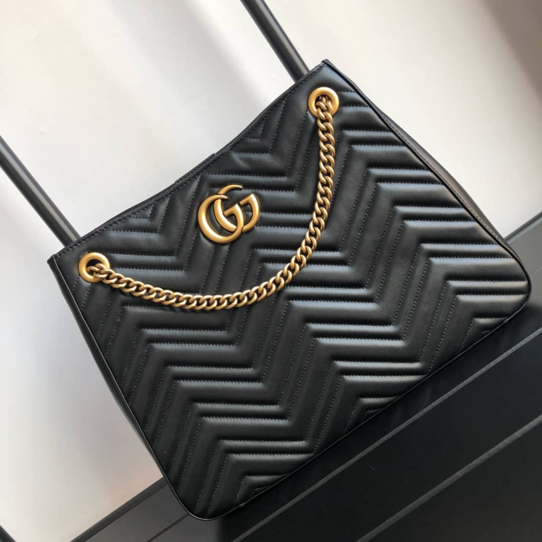 Gucci GG Marmont Chain Shoulder Bag Replica Black 453569 - DEEPREPS