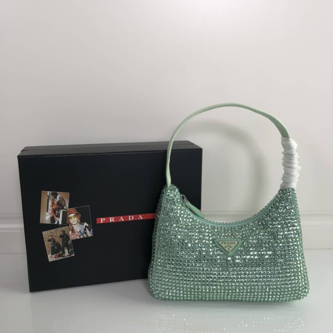 Prada Satin Re-Edition 2000 Crystal Mini Hobo - DEEPREPS