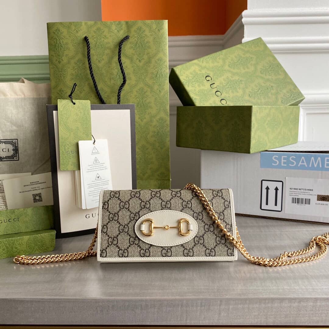 Gucci GG Supreme Horsebit 1955 Chain Wallet Replica White 621892 - DEEPREPS