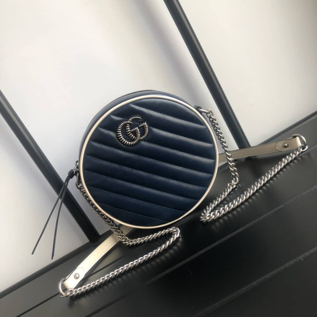 Gucci GG Marmont Round Mini Shoulder Bag Replica Blue 550154 - DEEPREPS