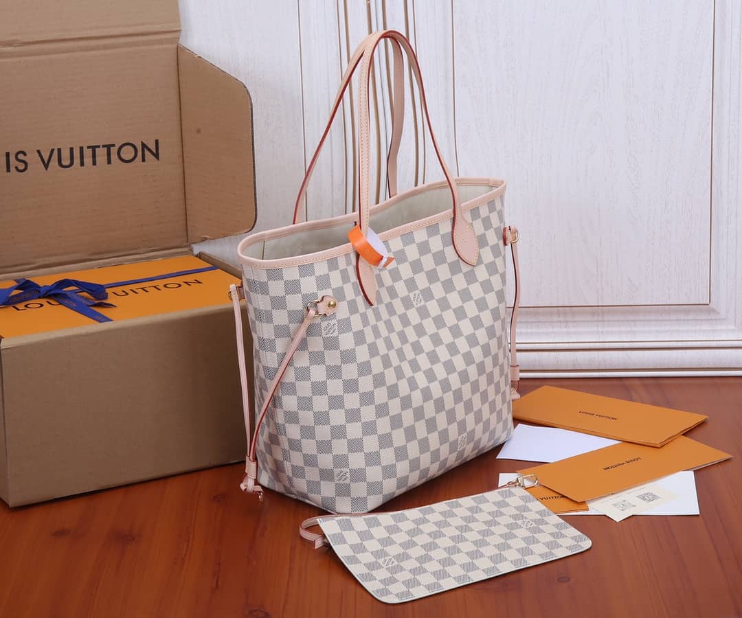 Louis Vuitton Neverfull MM Damier Azur Tote Replica White N41361 - DEEPREPS