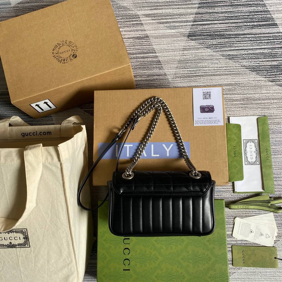 Gucci GG Marmont Mini Matelasse Shoulder Bag Replica Black 446744 - DEEPREPS