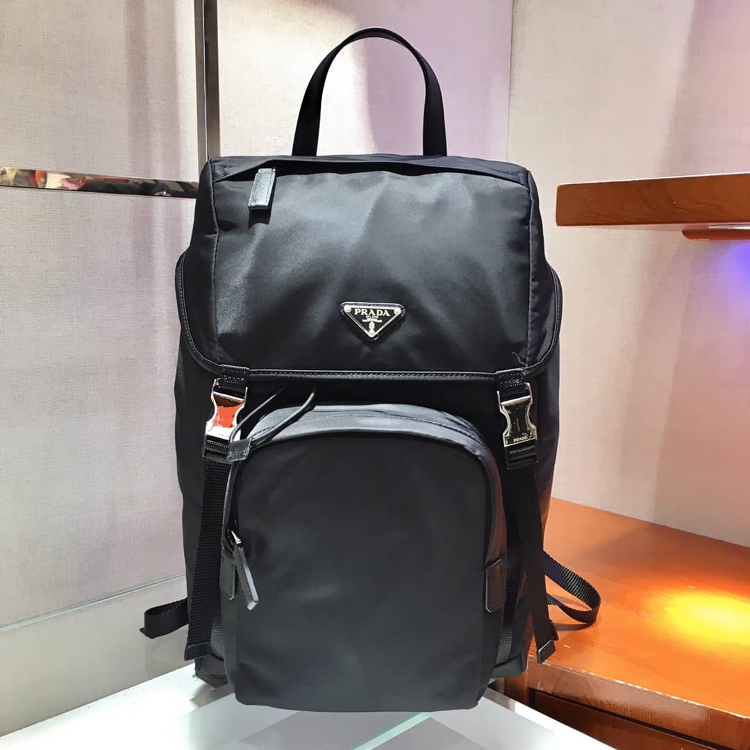 Prada Backpack Dupe Black Nylon Saffiano Leather - DEEPREPS