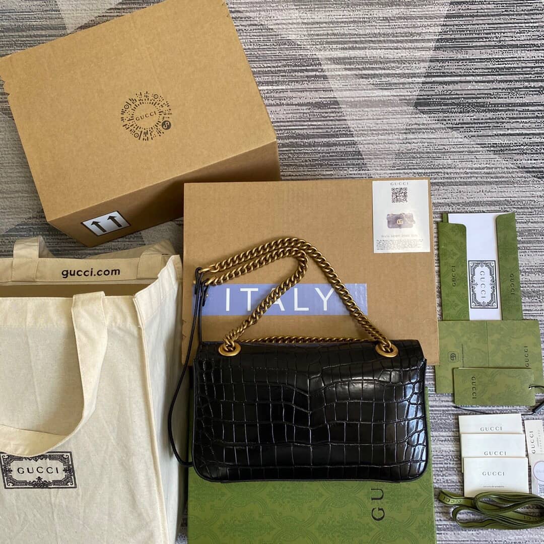 Gucci GG Marmont Matelasse Shoulder Bag Replica Black 443497 - DEEPREPS