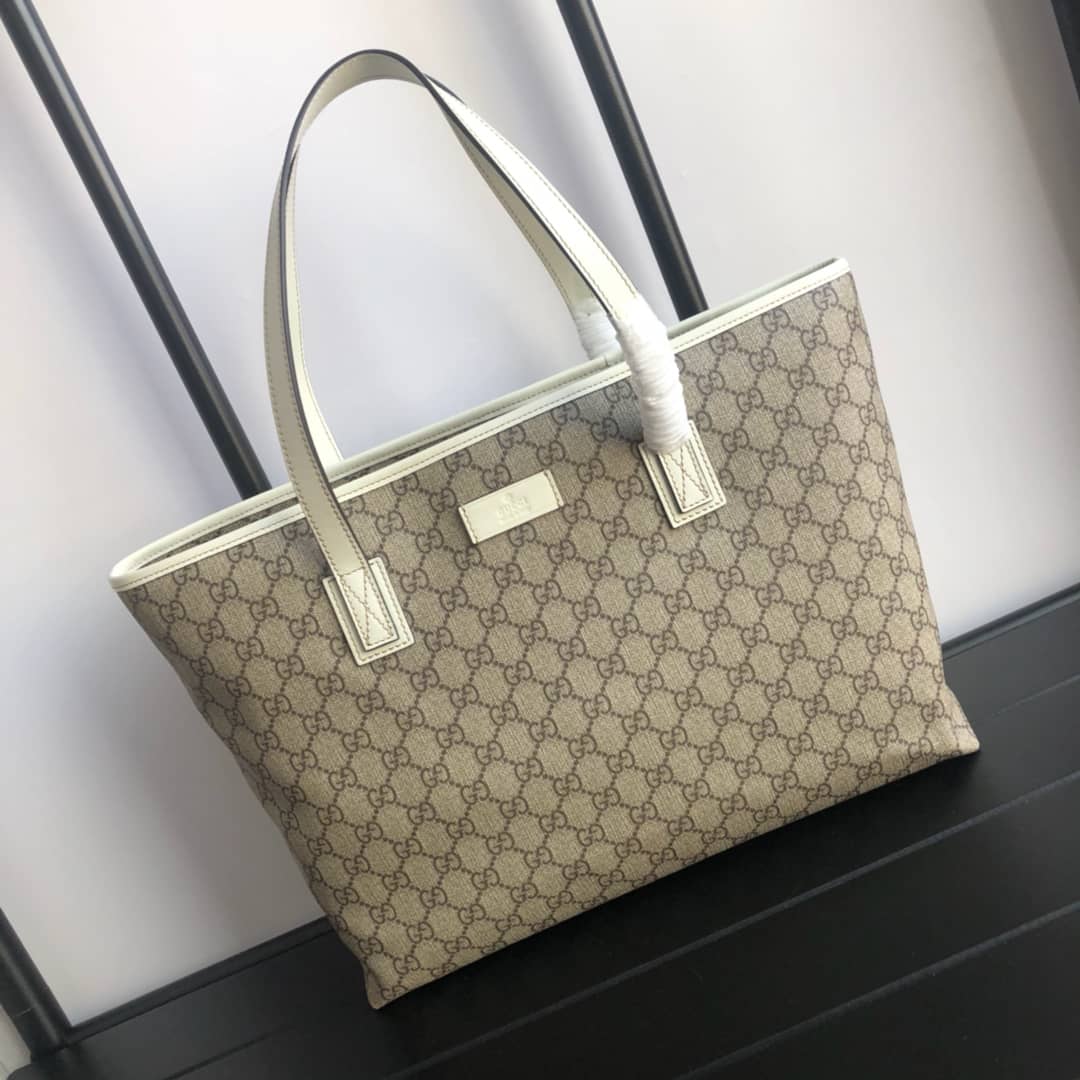 Gucci GG Plus Large Zip Top PVC Replica Tote Gray White 211137 - DEEPREPS