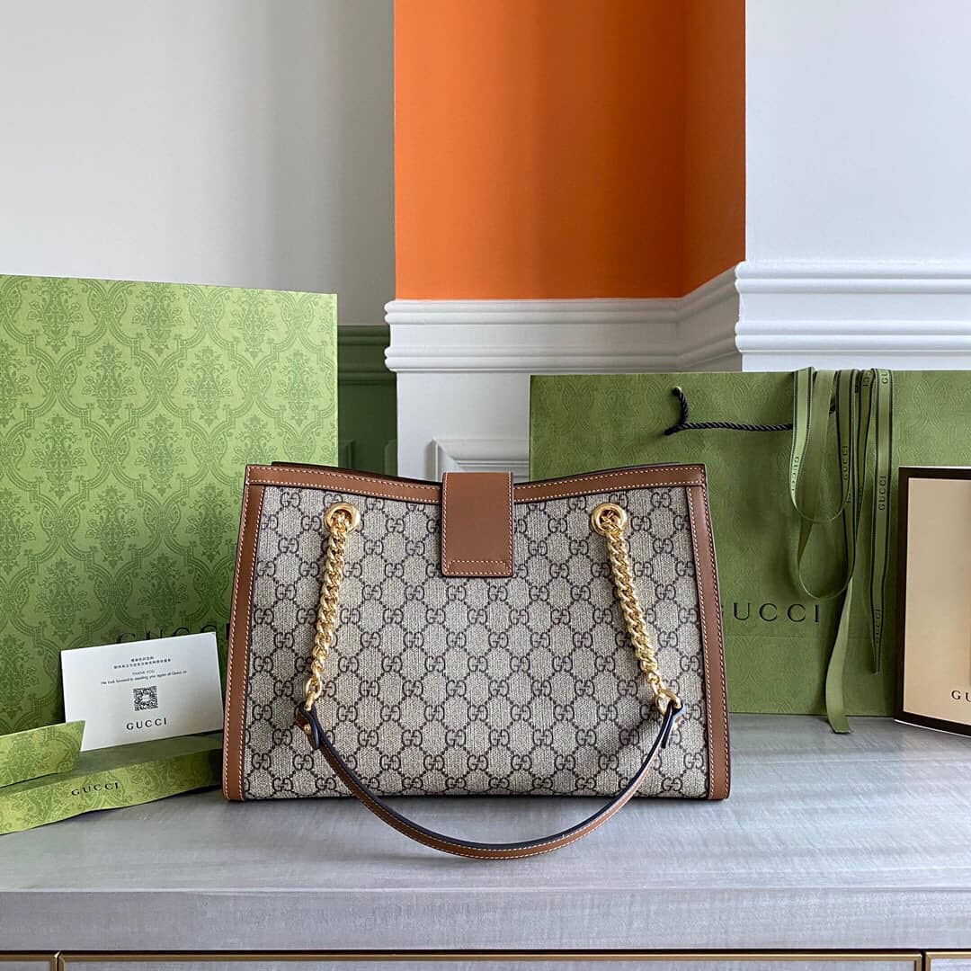 Gucci Padlock Medium GG Supreme Shoulder Bag Replica Gray Brown 479197 - DEEPREPS