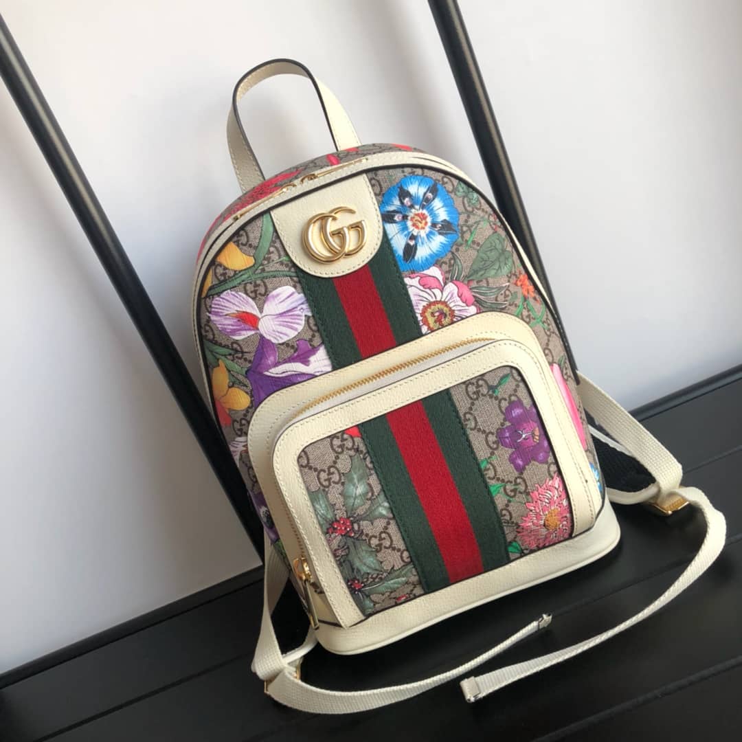 Gucci Ophidia Flora Small GG Supreme Canvas Replica Backpack Beige 547965 - DEEPREPS