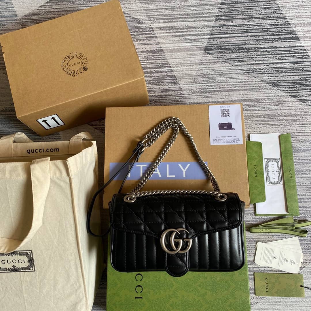 Gucci GG Marmont Matelasse Shoulder Bag Replica Black 443497 - DEEPREPS