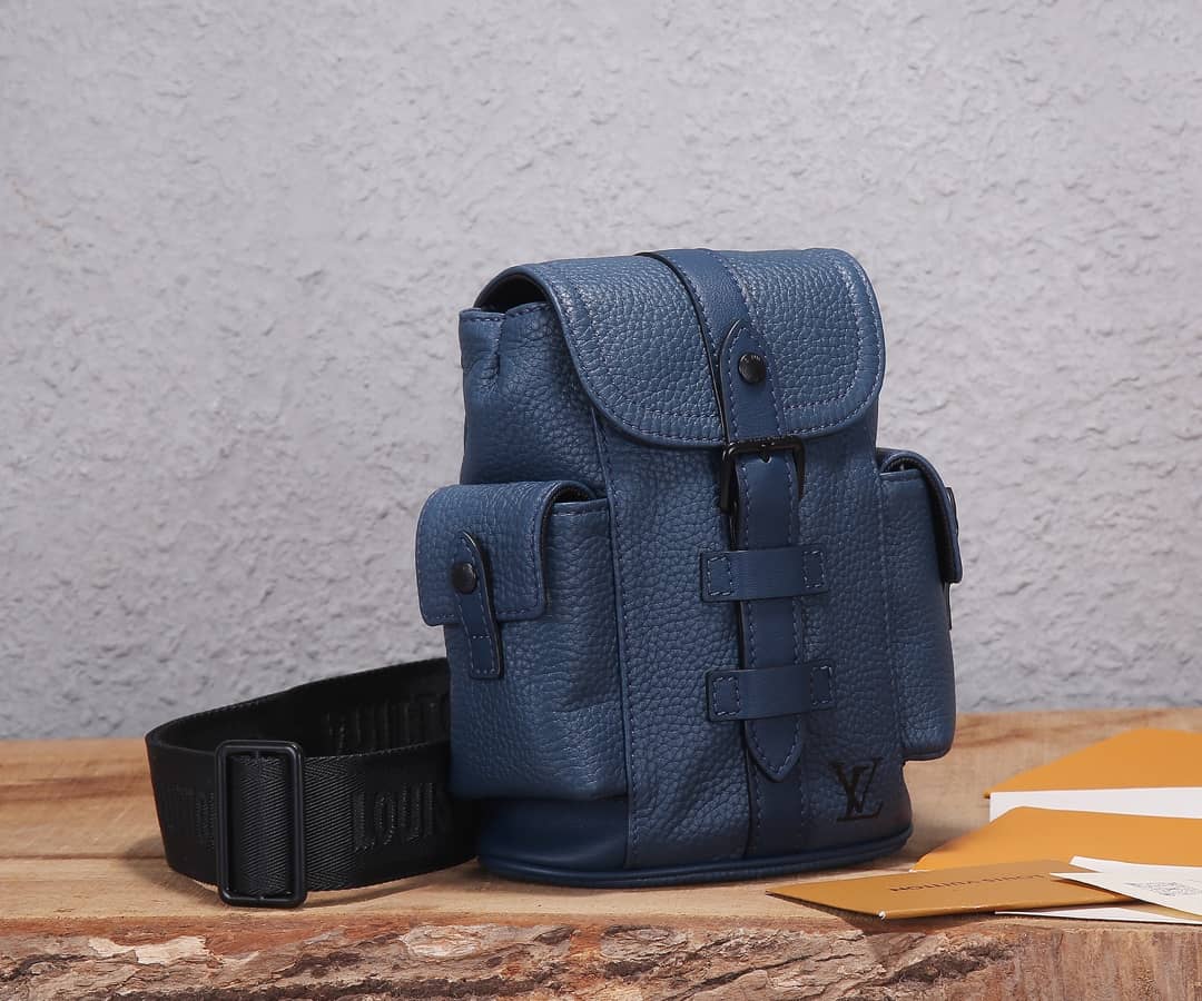 LV Backpack Replica Taurillon Leather Christopher XS Navy Blue M58494 - DEEPREPS