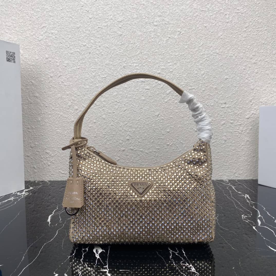 Prada Satin Re-Edition 2000 Crystal Mini Hobo - DEEPREPS