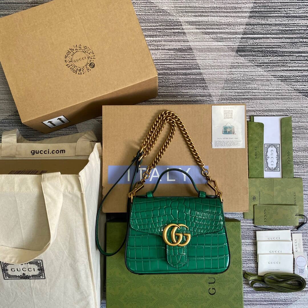 Gucci GG Marmont Mini Leather Top Handle Bag Replica Green 547260 - DEEPREPS