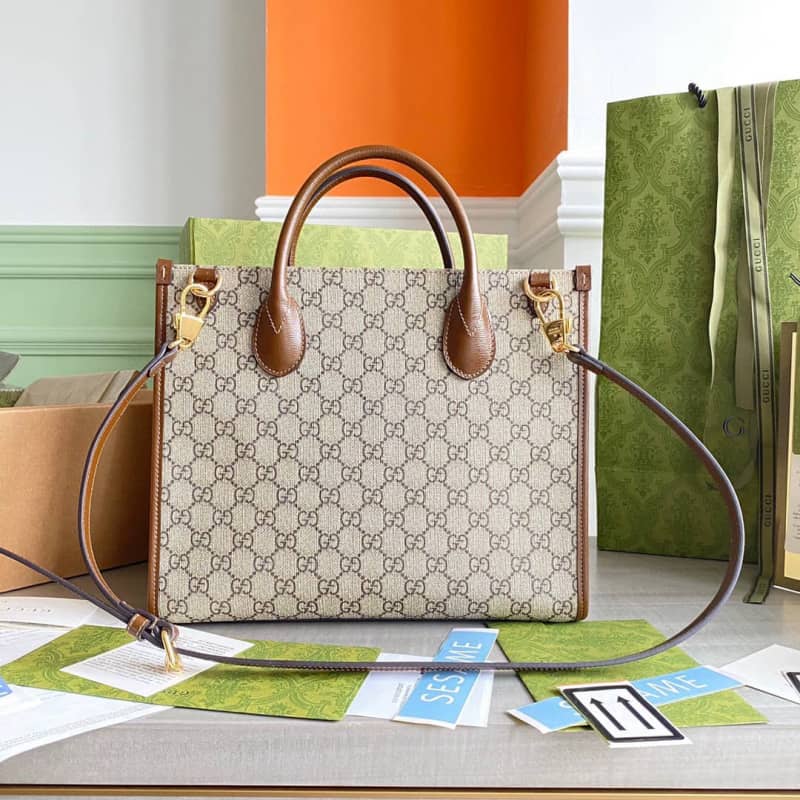 Gucci Canvas GG Supreme Small Tote Replica Gray 659983 - DEEPREPS