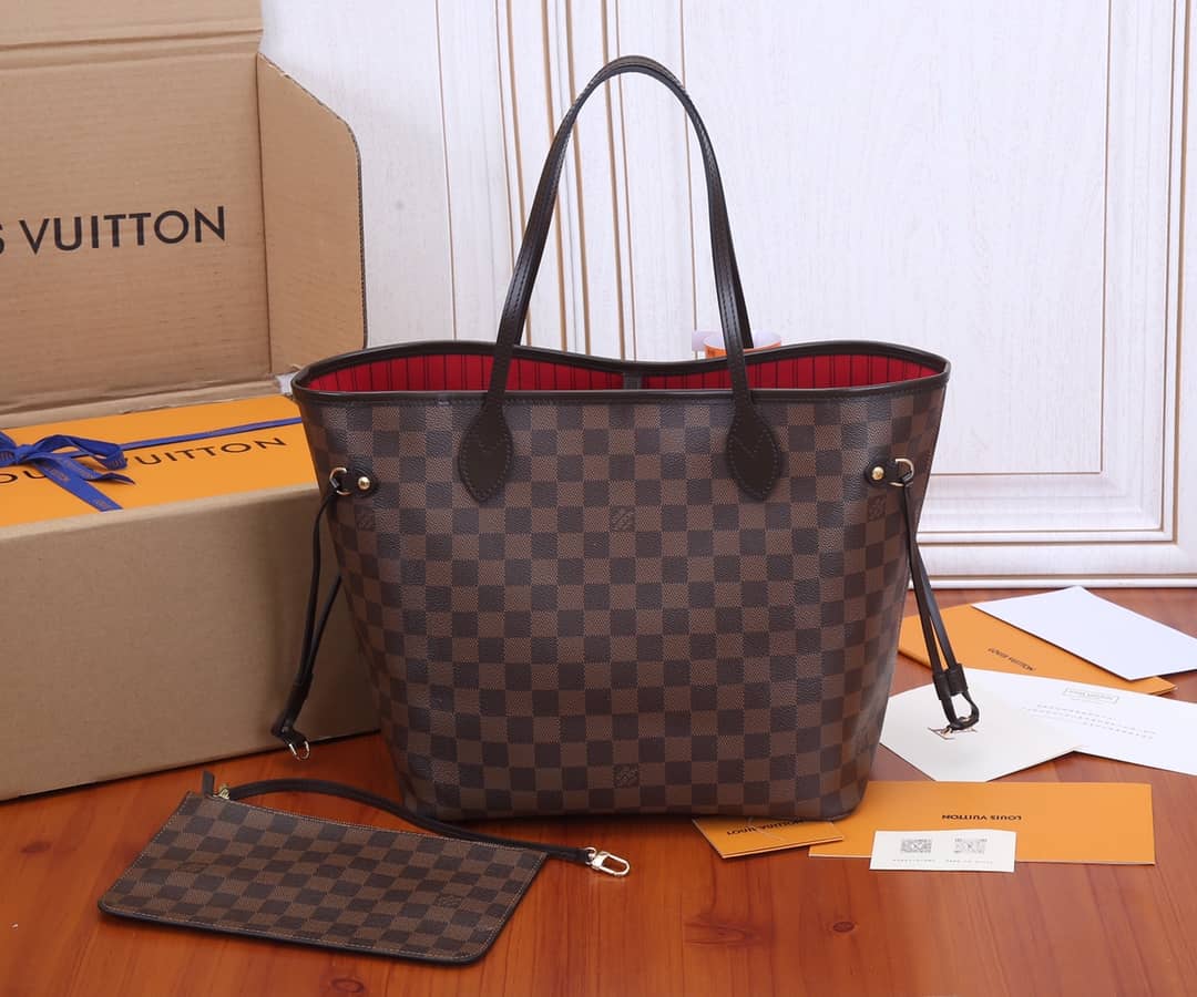 Louis Vuitton Neverfull MM Damier Ebene Tote Replica Red N41358 - DEEPREPS
