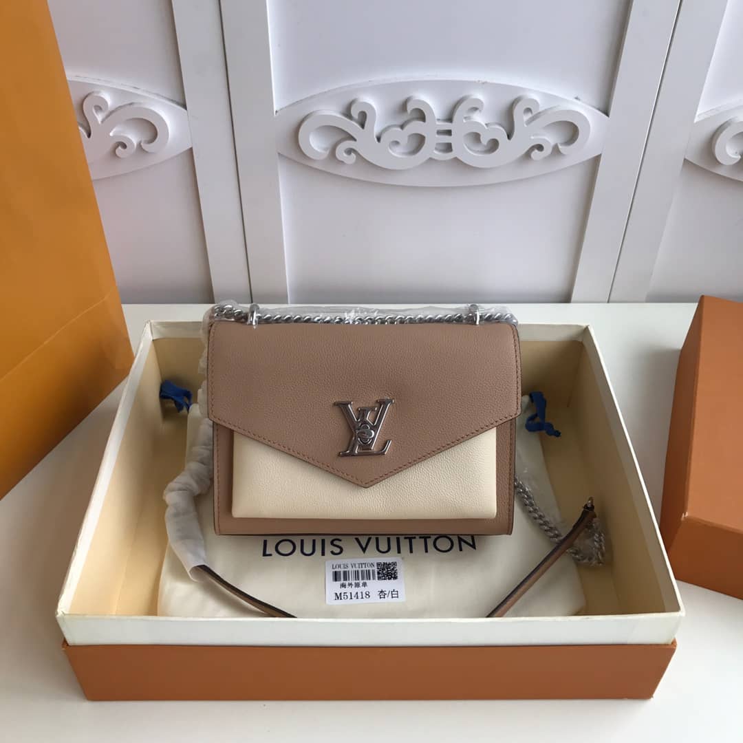 Louis Vuitton MyLockMe BB Calf Chain Replica Shoulder Bag Apricot White M51418 - DEEPREPS