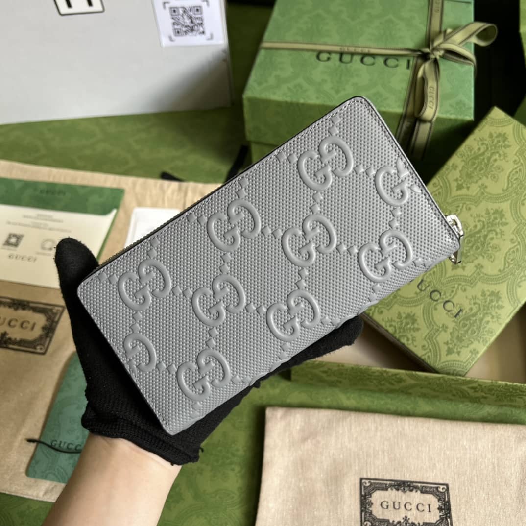Gucci Mens GG Embossed Zip Replica Wallet 625558 - DEEPREPS