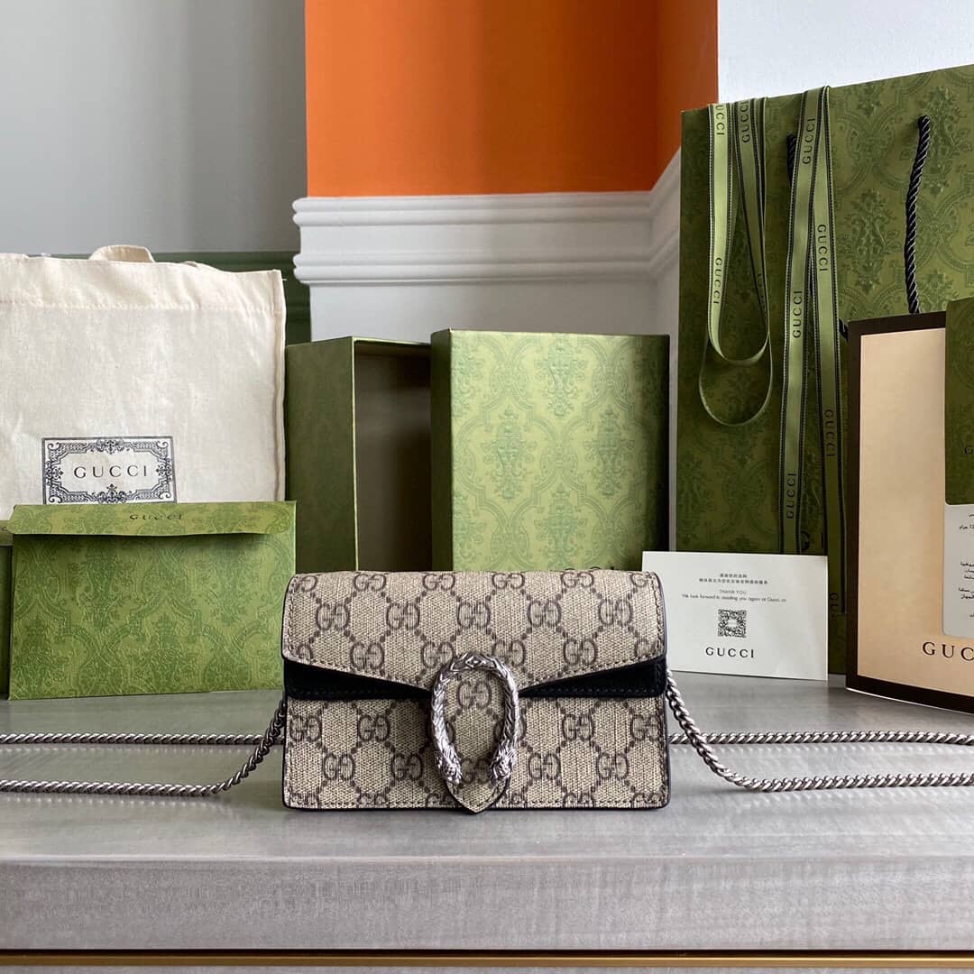 Gucci Dionysus GG Supreme Super Mini Bag Replica Gray Black 476432 - DEEPREPS