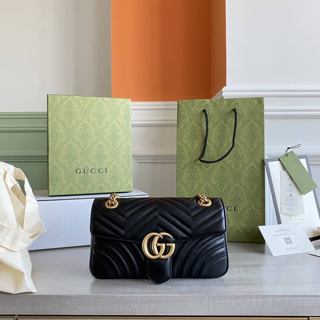 Gucci GG Marmont Matelasse Shoulder Bag Replica Black 443497 - DEEPREPS