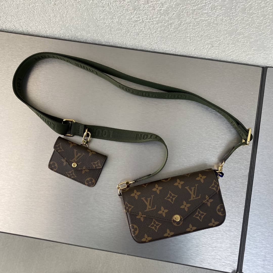 Louis Vuitton Pochette Felicie Monogram Canvas Replica Green Strap M80091 - DEEPREPS