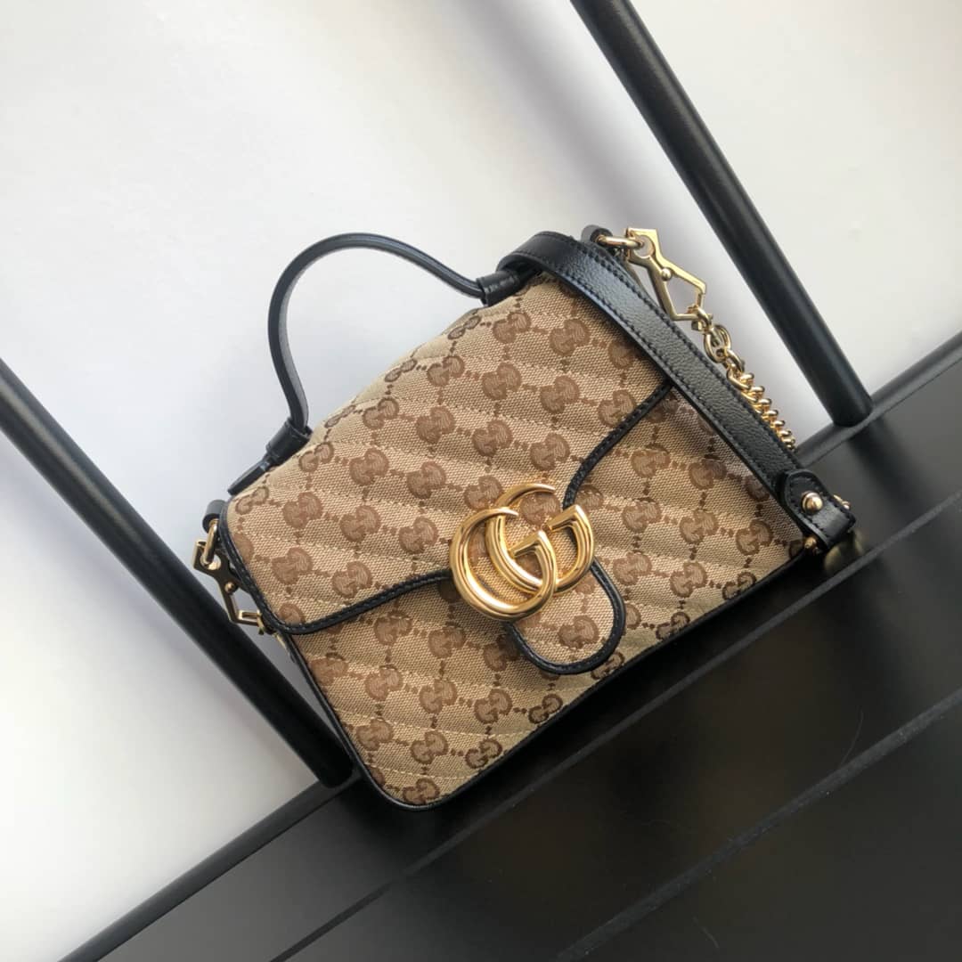 Gucci GG Marmont Mini Top Handle Bag Replica Black 583571 - DEEPREPS