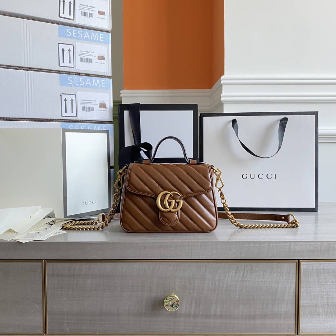 Gucci GG Marmont Mini Top Handle Bag Replica Brown 583571 - DEEPREPS